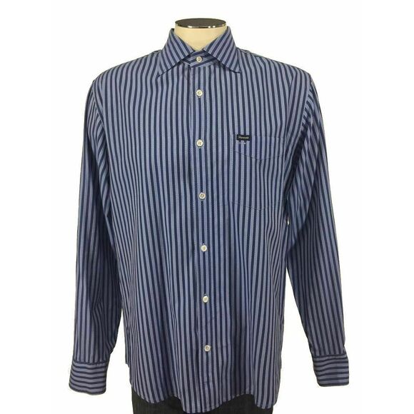 Faconnable Button Shirt L Blue Stripe Long Sleeve Mens‎ - Picture 1 of 4